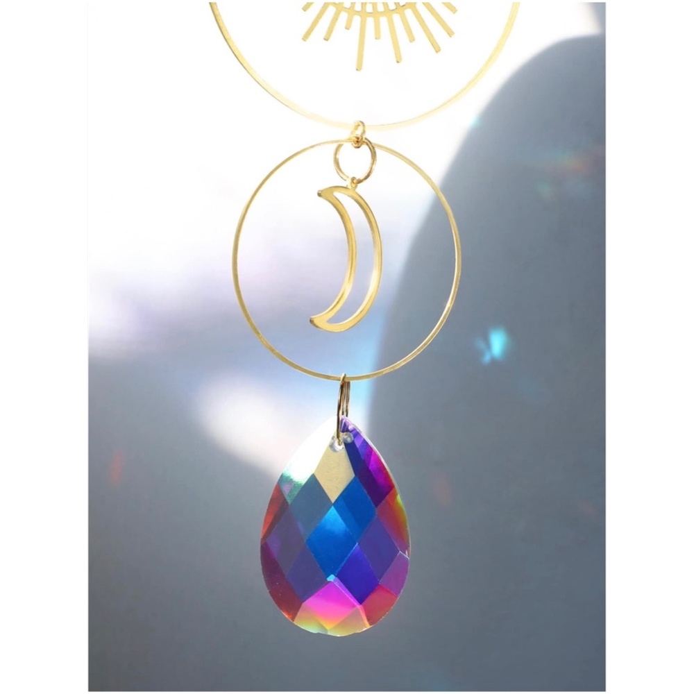 Boho Sun Moon Gold Tone Crystal Ceiling Wall Wall Decor - Picture 4 of 6